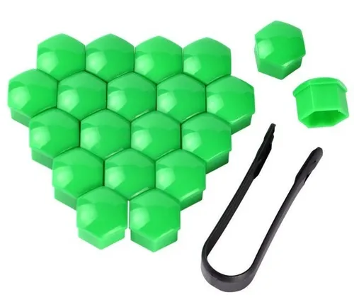 Tapones Cubre Birlo 20 Pzs Vw Seat Audi 17 Mm Con Pinza Verde.