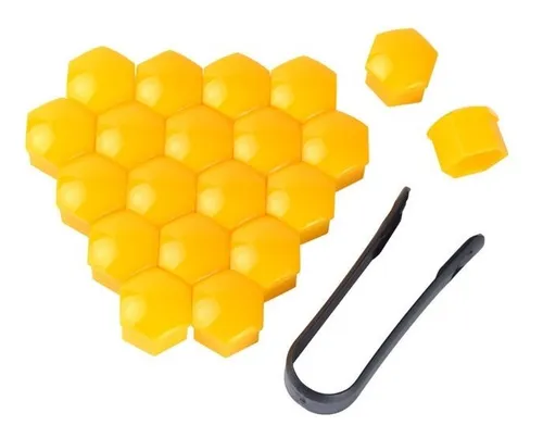 Tapones Cubre Birlo 20 Pzs Vw Seat Audi 17 Mm Con Pinza Amarillo.