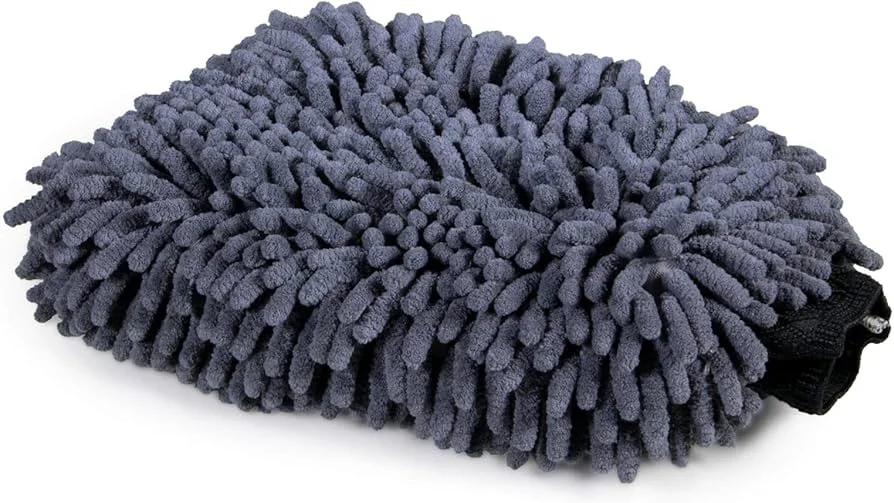 Guante Chenille Gris para Lavado de autos o motos, Calidad Premium 