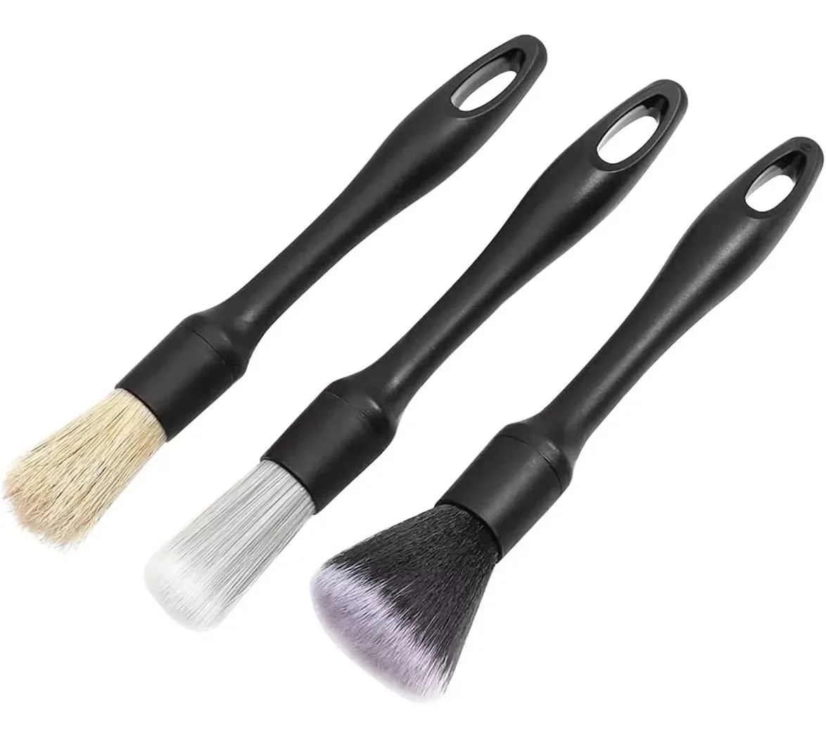 Kit 3 Brochas Para Detallado, Limpieza Piel Plástico Y Goma